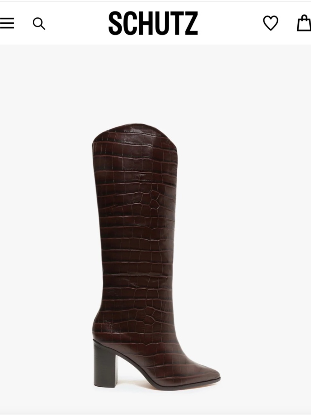 SCHUTZ Dark Brown Croc-Embossed Knee Boots